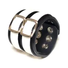ツートンカラー レザーワイドリストバンド ダブルストラップ パンク ロック V系