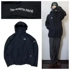 ノースフェイスナイロンジャケット黒XL韓国マウンテンパーカー刺繍ロゴフード