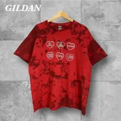 ギルダン Tシャツ XL タイダイ 赤 ハート 派手 半袖 ビッグシルエット古着