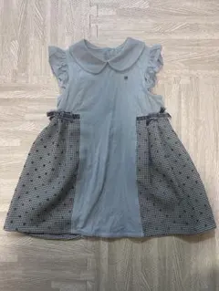 SLAP SLIP水色 フリル襟 チェック柄 ワンピース