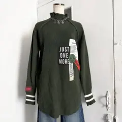 y2k ストリート 00s 長袖 リブニット ハイネック セーター 緑 平成