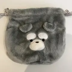 アニマルモチーフ 巾着ポーチ グレー ファー　サンキューマート　犬