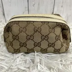 GUCCI グッチ☆GGパターン コスメ ポーチ☆ キャンバス& ピンクレザー
