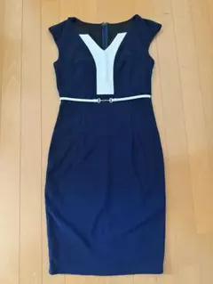 ネイビー Vネック タイトドレス L