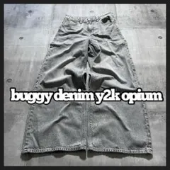 ワイドバギー ブラックデニムパンツ ハイブリーチ y2k opium 鬼太 裾広