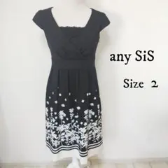【anySiS】花柄 フレア ワンピース レース 袖無し 黒 サイズ2