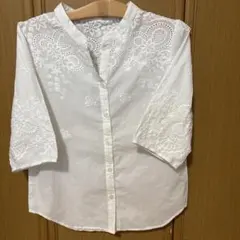 新品未使用☆レディース刺繍入りホワイトコットンシャツ 3/4袖