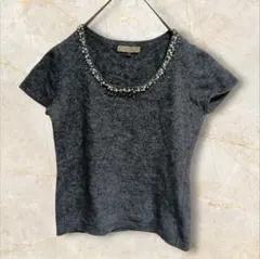 【プロポーションボディドレッシング】ニット　半袖　アンゴラ　毛　ビーズ　パール