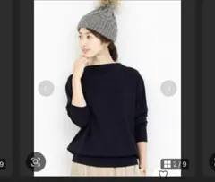 カシミア　ネイビー　バックリボンボートネック9分袖ニットビューティアンドユース