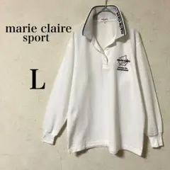 【マリクレールスポーツ】 長袖ポロシャツ L 白系 刺繍ロゴ ゴルフ