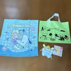 ポチャッコ ハンドタオル 、ポムポムプリンぬいぐるみチャーム ショッパー セット
