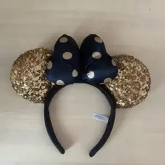 ミニーマウス風カチューシャ ゴールド ネイビー