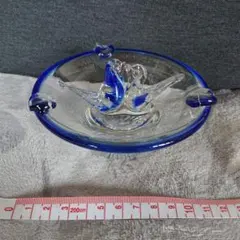青いガラス製　灰皿　鳥　オブジェ