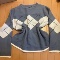 グレー ダイヤモンド柄 ニットセーター 長袖