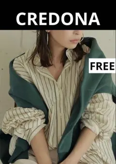 クレドナ☆コットン長袖 ストライプルーズシャツ☆FREE