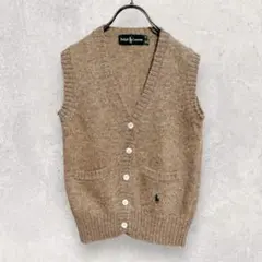 ラルフローレン ニットベスト M ベージュ Vネック 刺繍ロゴ