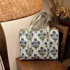 インド　ブロックプリント　花柄トートバッグ