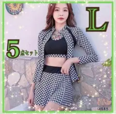 水着 レディース 体型カバー L 千鳥柄風 5点セット ラッシュガード 人気