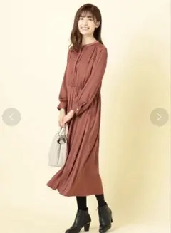 ブラウン プリーツ anysis長袖ワンピース洗える