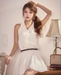 キャバドレス / 襟付きウエストベルトフレアミニドレス / XS