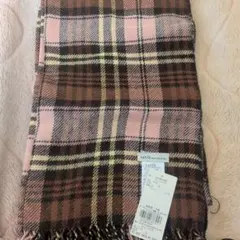 earth チェック柄マフラー ピンク 170cm x 50cm