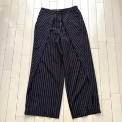 デプレ　ストライプ ワイドパンツ（ネイビー・ブラウン）