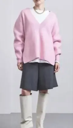 ユナイテッドアローズ 長袖 Vネックニット セーター 畦編み　ピンク