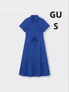 GU ジーユー　カラーシャツワンピース(半袖) S ブルー　青