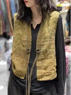 無地 大きいサイズ オシャレ ベスト 袖なし レトロ＆ゆったり ポケット付き