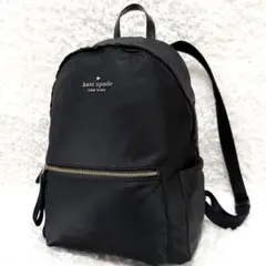 【美品】ケイトスペード リュック バックパック ゴールド 黒 ナイロン ラージL