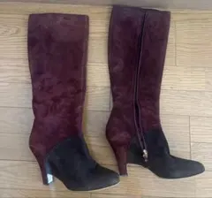 フェラガモ　スエード ロングブーツ バーガンディ