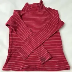 赤と白ストライプ タートルネック長袖カットソー140