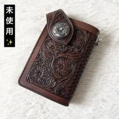 未使用✨ケイシイズ カービングウォレット バイカー 長財布 コンチョ ブラウンのサムネイル