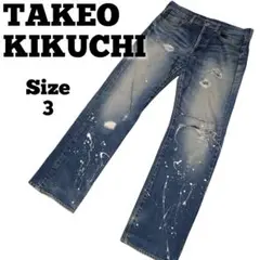 【美品】タケオキクチ 日本製 ペイント ダメージジーンズ インディゴ