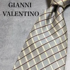 美品 ジャンニヴァレンティノ ネクタイ グレー チェック シルク 総柄 k37