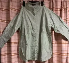 Lugnoncure ストライプ長袖シャツ フリーサイズ　グリーン×ホワイト