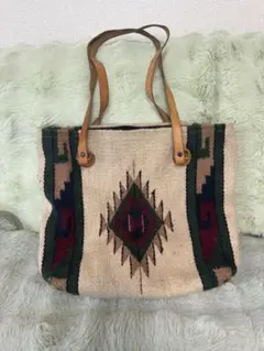 希少 ハンドメイド 幾何学模様 ウール トートバッグ