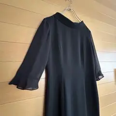 【9号】ブラックフォーマルワンピース ドレス シフォン袖 フリル袖 襟付き