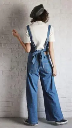 【美品】Ungrid アングリッドバックリボンデニムサロペット ワイドパンツ S
