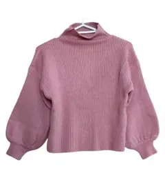 レディース　くすみピンク　リブ　ハイネック　ニット　M～L