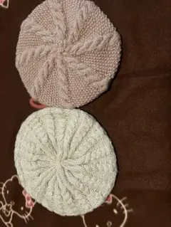ニットベレー帽 2色セット ピンク とベージュ