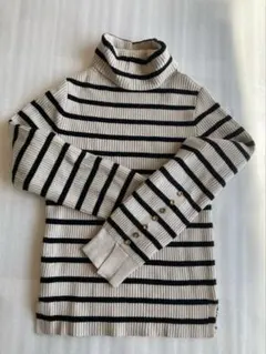 ボーダーニット　アイボリー ブラック　タートルネック M
