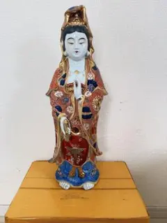 九谷焼 染付 観音菩薩立像 手描き 置物 骨董 | Mercari