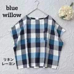 blue willow リネンチェック ワイドプルオーバー ブラウス ゆったり 