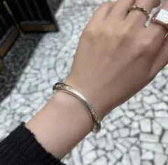 メタル バングル ブレスレット シルバー レディース 開口タイプ 韓国