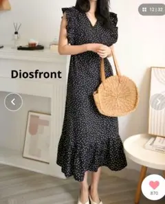 Diosfront 　ディオスフロント　ドット柄　リボン　フリルロングワンピース