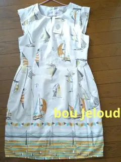 ヨット柄物　膝丈　ワンピース　袖なし　ノースリーブ　М　L　新品未使用