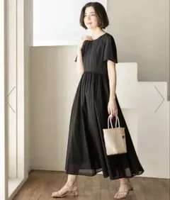 【m】アメノチハレ　エアリーフレアワンピース　黒　Aライン m様専用】アメノチハレ エアリーフレアワンピース 黒 Aライン - メルカリ