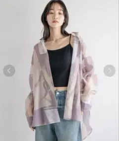 LOWRYS FARM 柄シアーシャツ　Ｆサイズ　シフォン