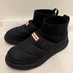 HUNTER ブラック スリッポンブーツ